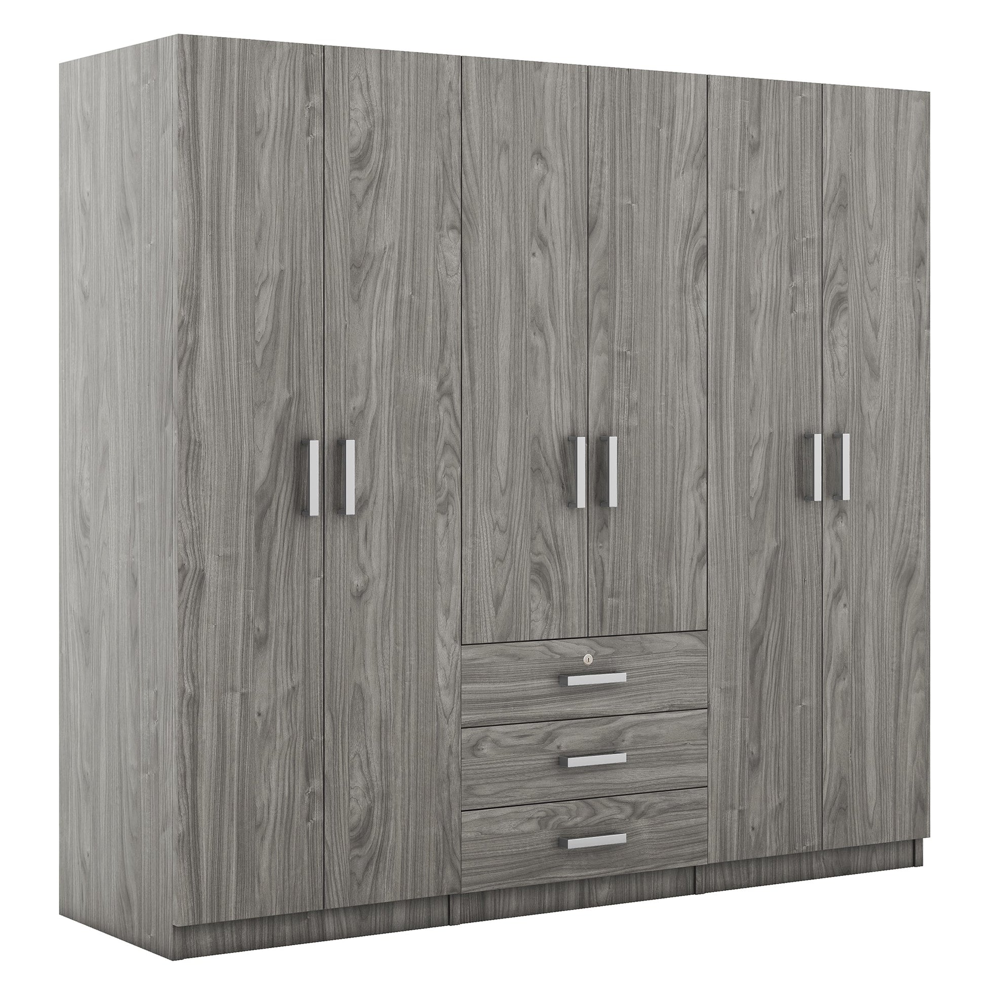 Gray 6 Door Wardrobe Armoire with Locking Drawer - 1st Choice Furniture Direct