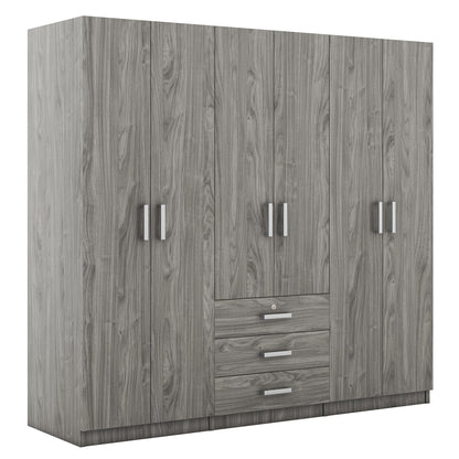 Gray 6 Door Wardrobe Armoire with Locking Drawer - 1st Choice Furniture Direct