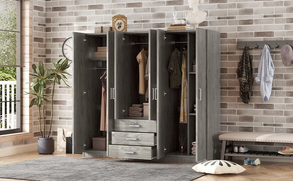 Gray 6 Door Wardrobe Armoire with Locking Drawer - 1st Choice Furniture Direct