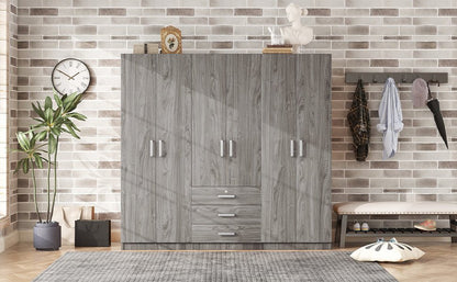 Gray 6 Door Wardrobe Armoire with Locking Drawer - 1st Choice Furniture Direct