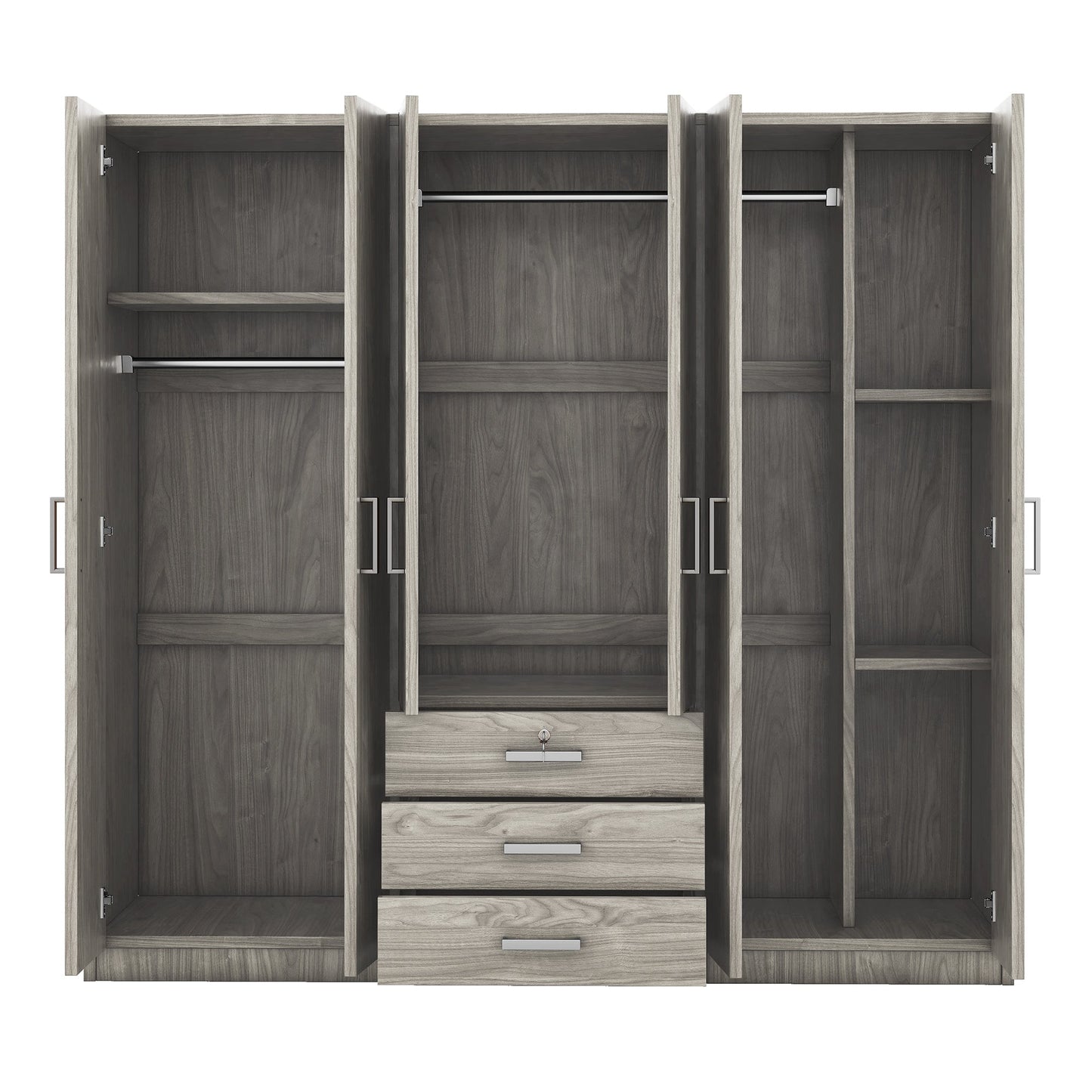 Gray 6 Door Wardrobe Armoire with Locking Drawer - 1st Choice Furniture Direct