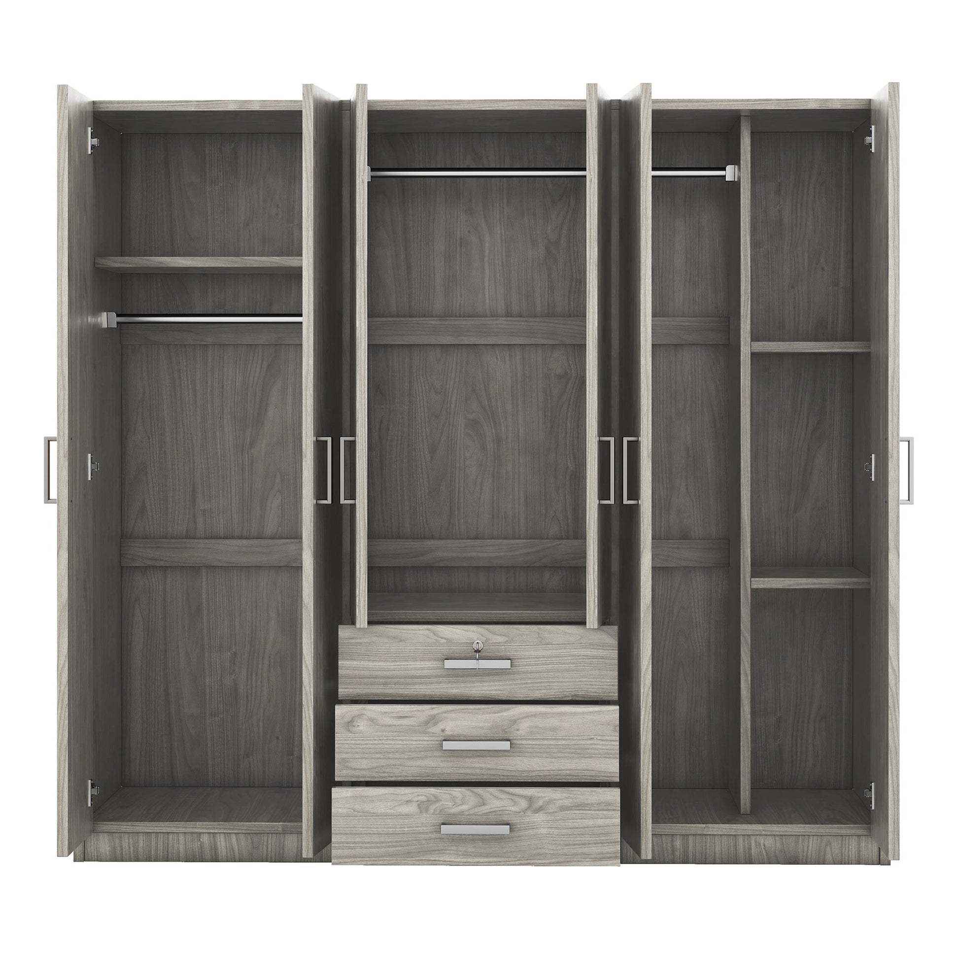 Gray 6 Door Wardrobe Armoire with Locking Drawer - 1st Choice Furniture Direct