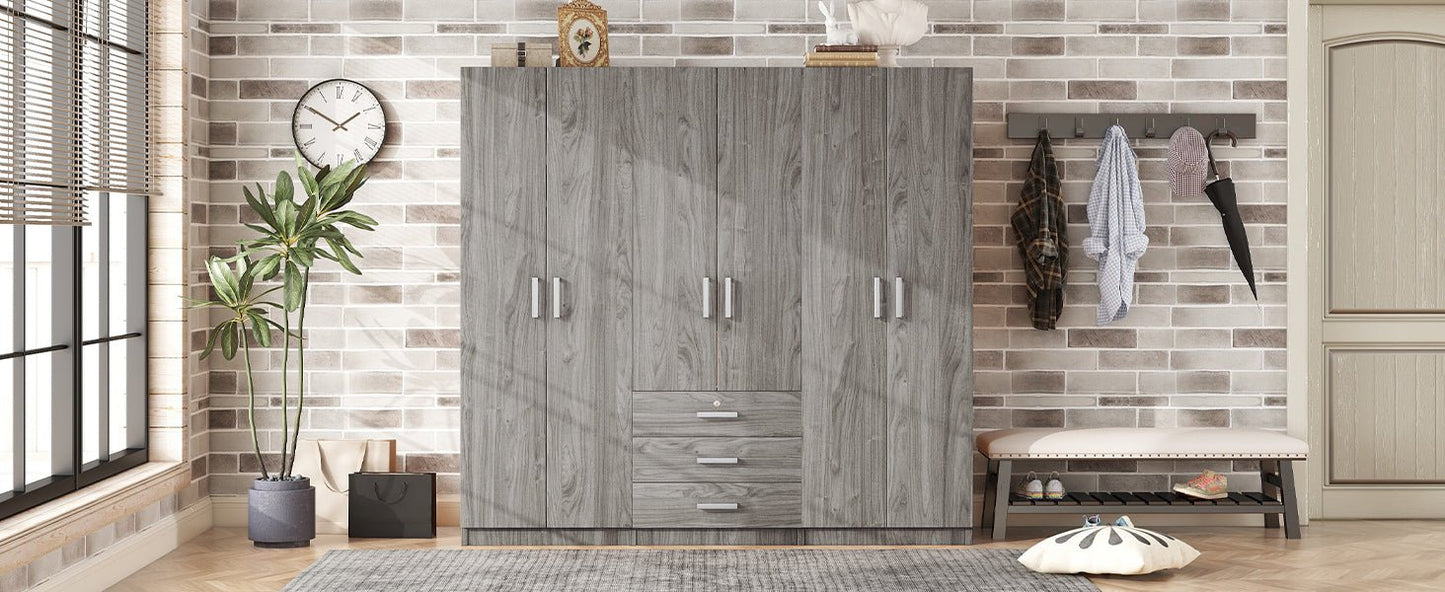 Gray 6 Door Wardrobe Armoire with Locking Drawer - 1st Choice Furniture Direct