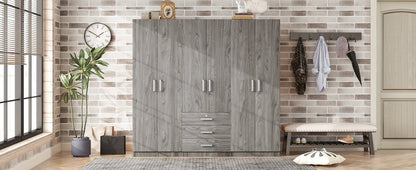 Gray 6 Door Wardrobe Armoire with Locking Drawer - 1st Choice Furniture Direct