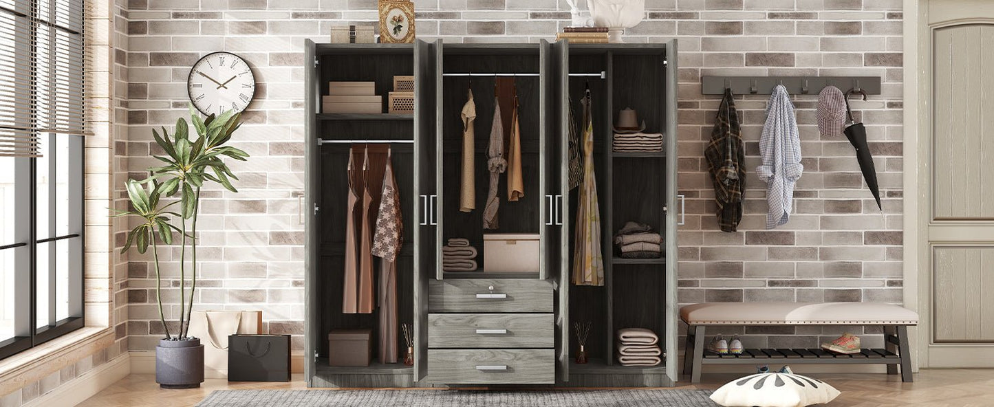 Gray 6 Door Wardrobe Armoire with Locking Drawer - 1st Choice Furniture Direct