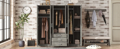 Gray 6 Door Wardrobe Armoire with Locking Drawer - 1st Choice Furniture Direct