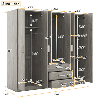 Gray 6 Door Wardrobe Armoire with Locking Drawer - 1st Choice Furniture Direct