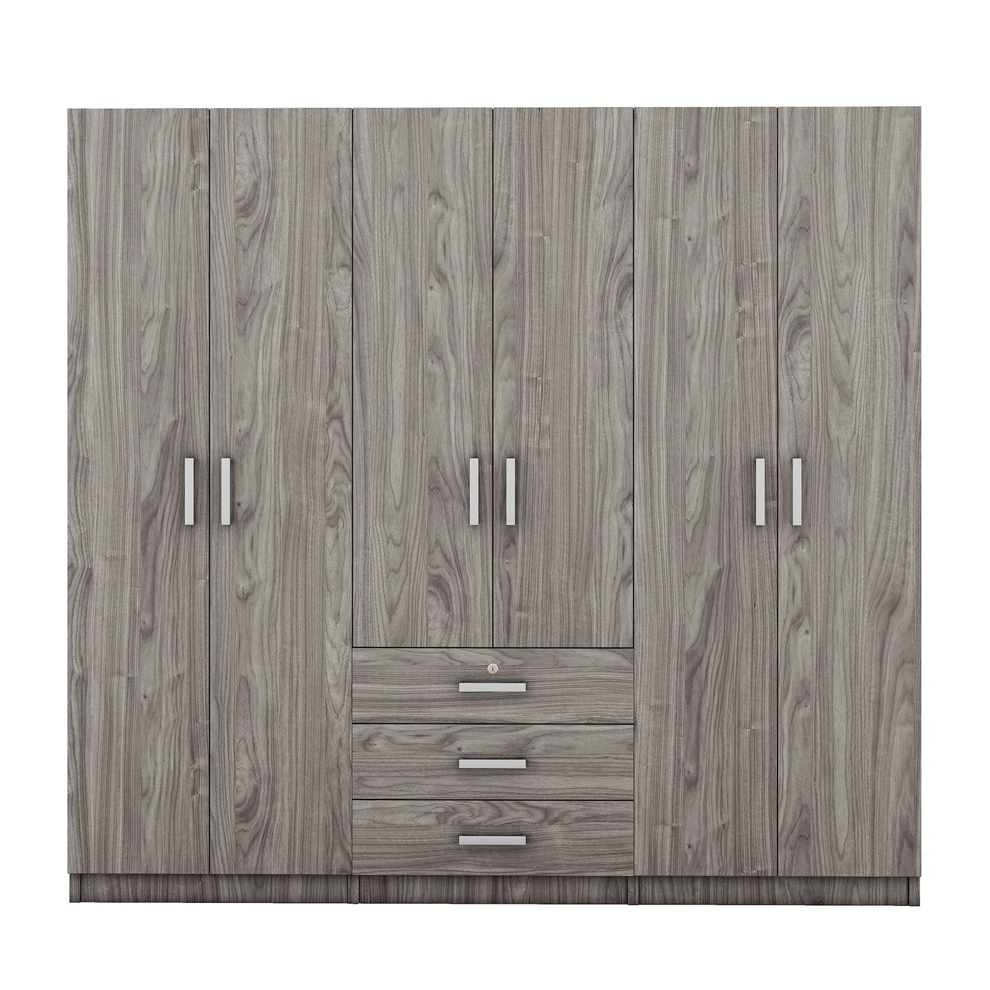 Gray 6 Door Wardrobe Armoire with Locking Drawer - 1st Choice Furniture Direct