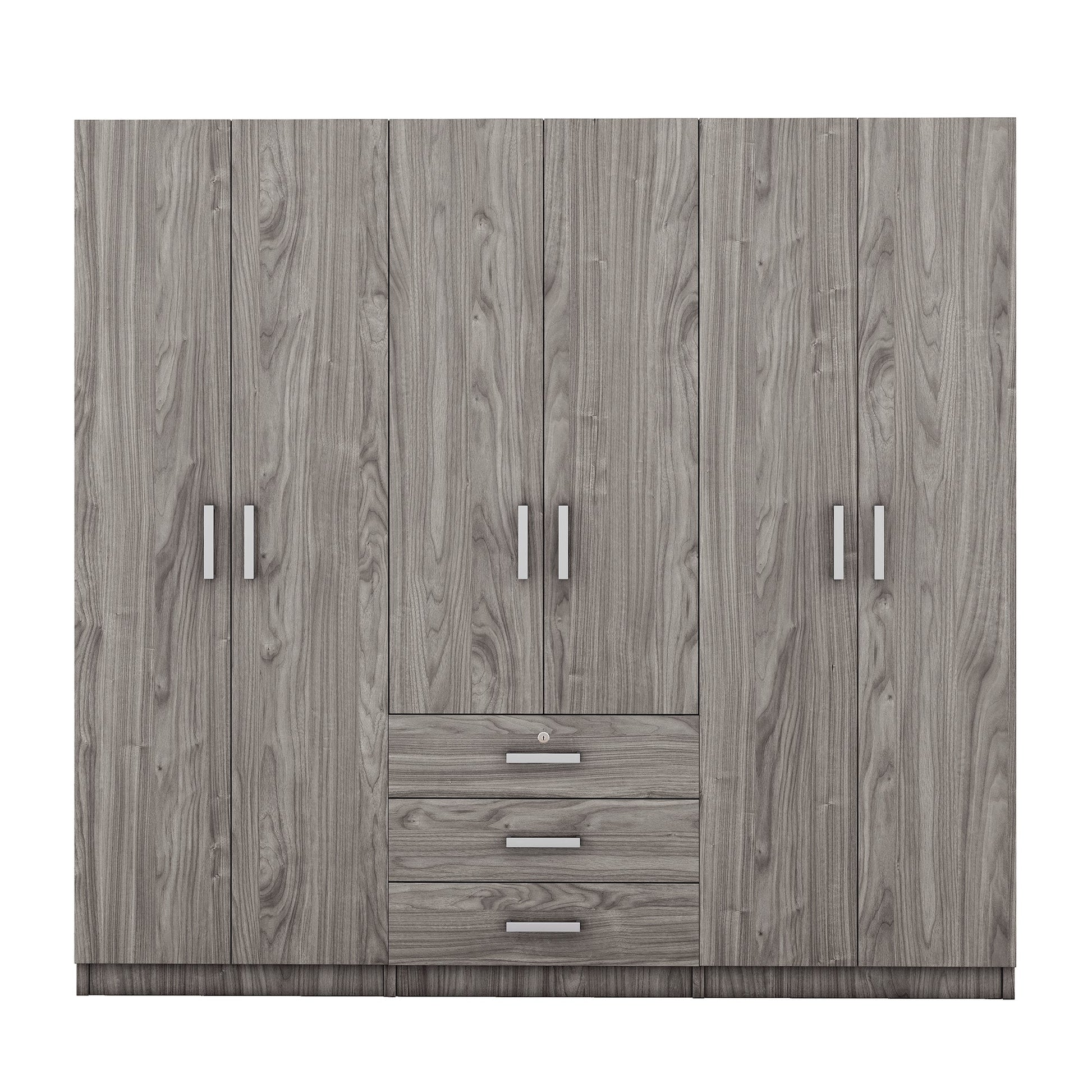 Gray 6 Door Wardrobe Armoire with Locking Drawer - 1st Choice Furniture Direct