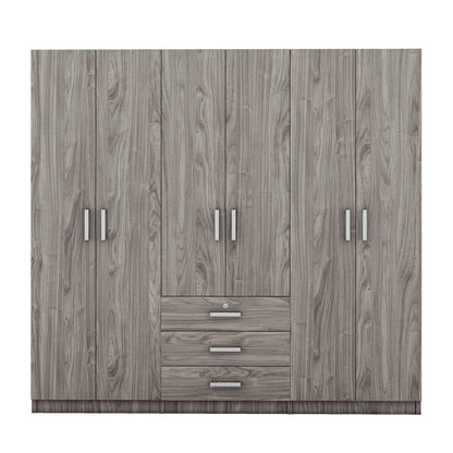 Gray 6 Door Wardrobe Armoire with Locking Drawer - 1st Choice Furniture Direct