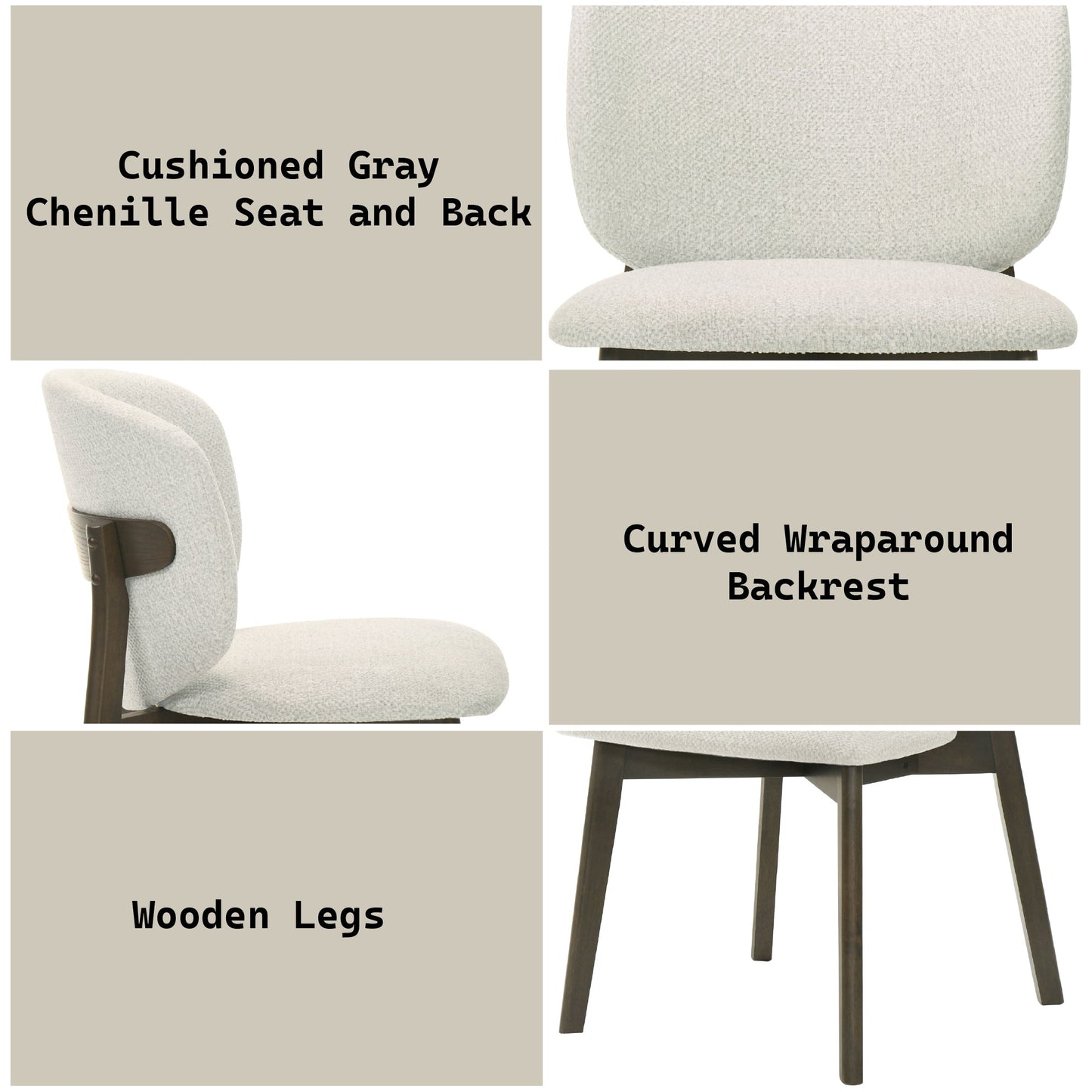 Gray Chenille Dining Chair with Walnut Wood Frame - 1st Choice Furniture Direct