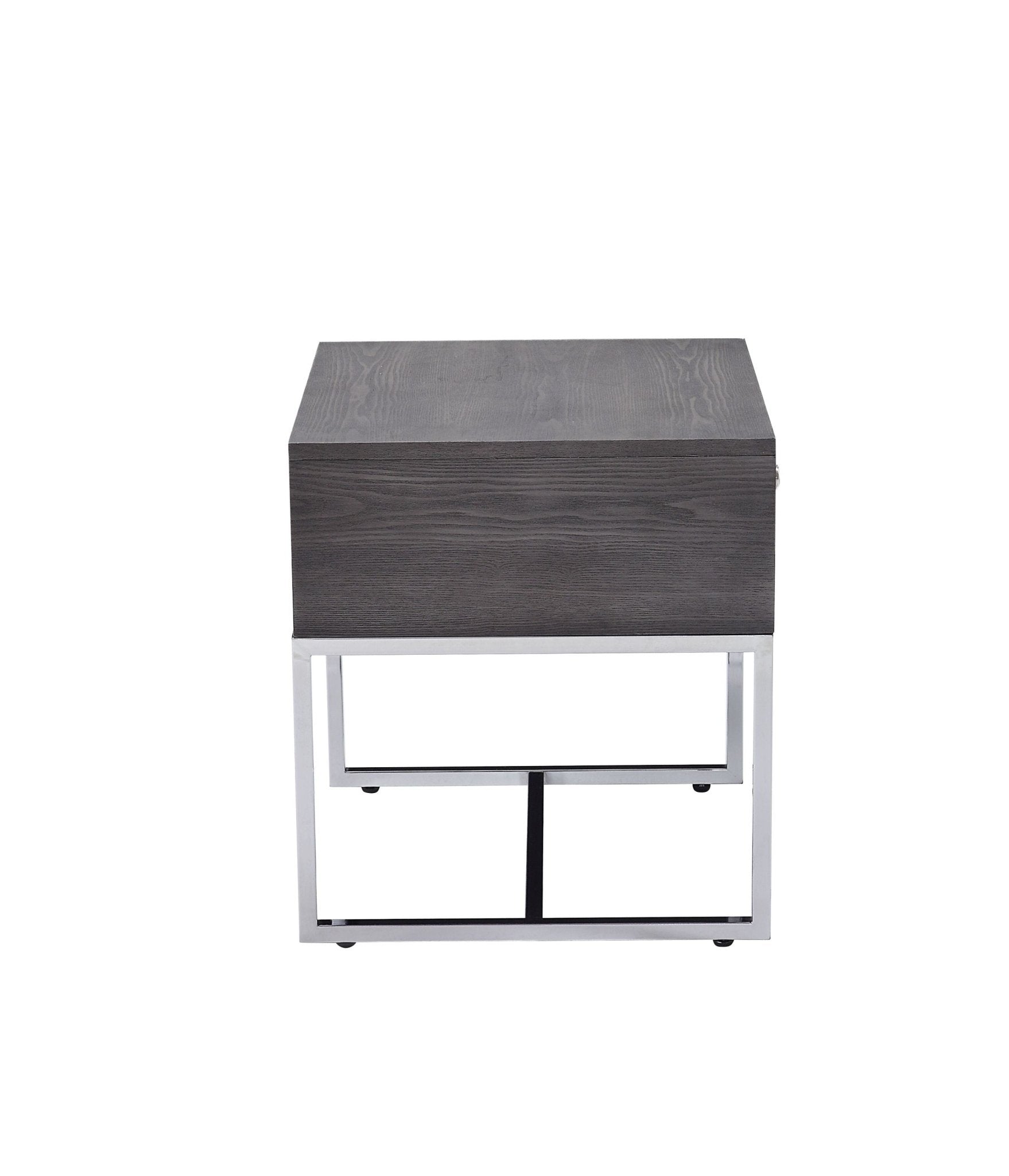 Gray End Table with Felt-Lined Drawer & Metal Sled Base - 1st Choice Furniture Direct