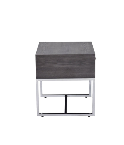 Gray End Table with Felt-Lined Drawer & Metal Sled Base - 1st Choice Furniture Direct