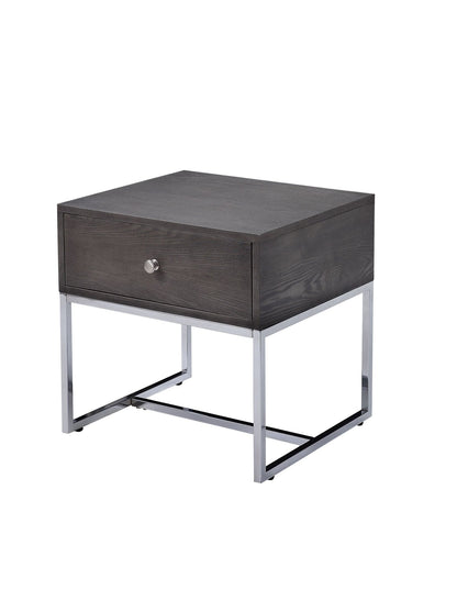 Gray End Table with Felt-Lined Drawer & Metal Sled Base - 1st Choice Furniture Direct