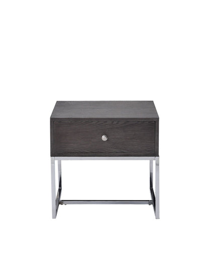 Gray End Table with Felt-Lined Drawer & Metal Sled Base - 1st Choice Furniture Direct
