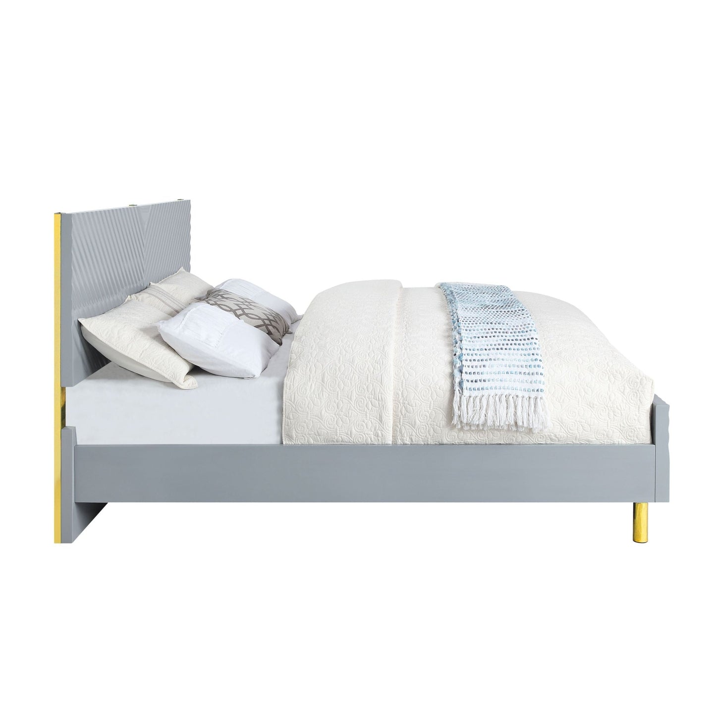 Gray High Gloss Platform Bed with Wave Pattern Headboard - 1st Choice Furniture Direct