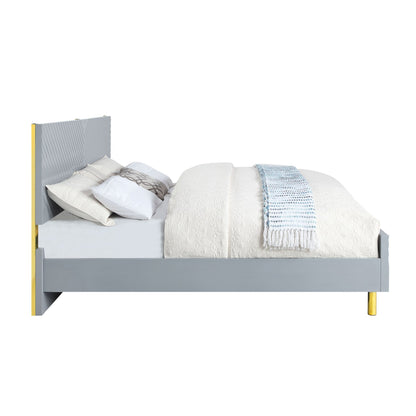 Gray High Gloss Platform Bed with Wave Pattern Headboard - 1st Choice Furniture Direct