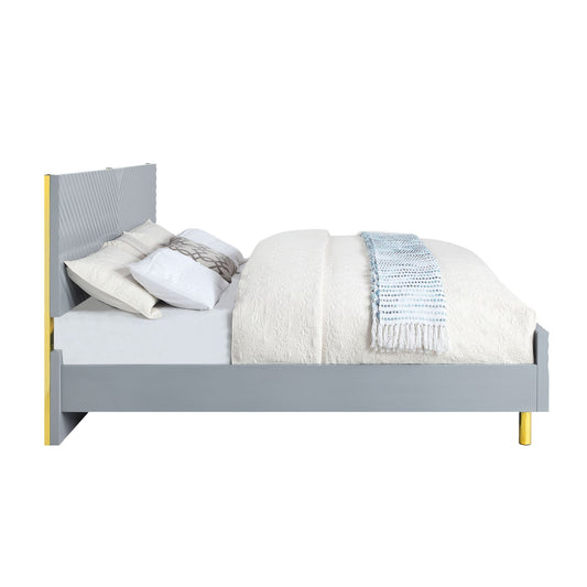 Gray High Gloss Platform Bed with Wave Pattern Headboard - 1st Choice Furniture Direct