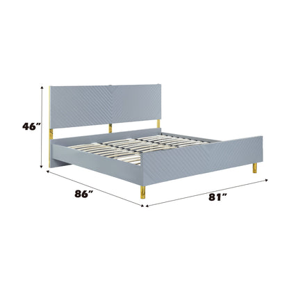 Gray High Gloss Platform Bed with Wave Pattern Headboard - 1st Choice Furniture Direct