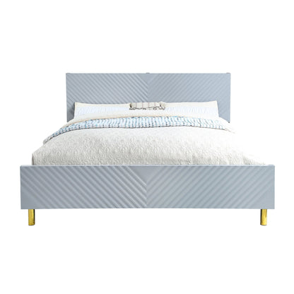 Gray High Gloss Platform Bed with Wave Pattern Headboard - 1st Choice Furniture Direct