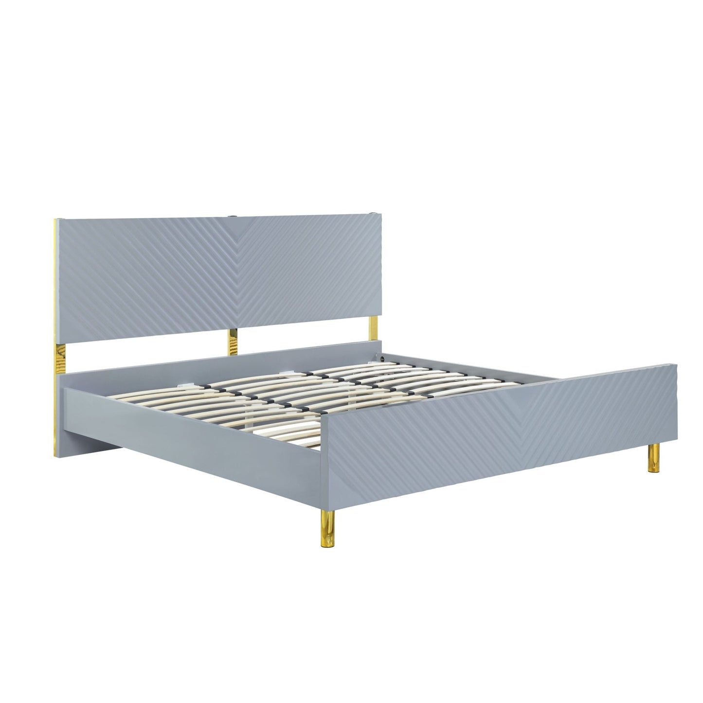 Gray High Gloss Platform Bed with Wave Pattern Headboard - 1st Choice Furniture Direct