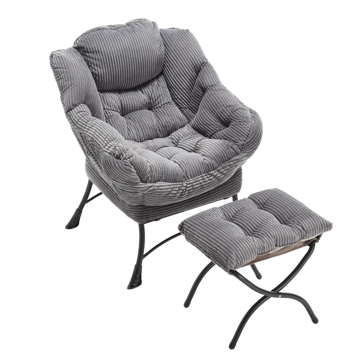 Gray Lazy Chair with Ottoman & Side Pocket - 1st Choice Furniture Direct