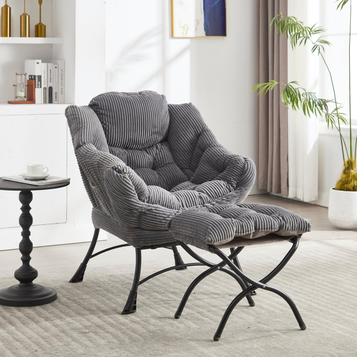 Gray Lazy Chair with Ottoman & Side Pocket - 1st Choice Furniture Direct