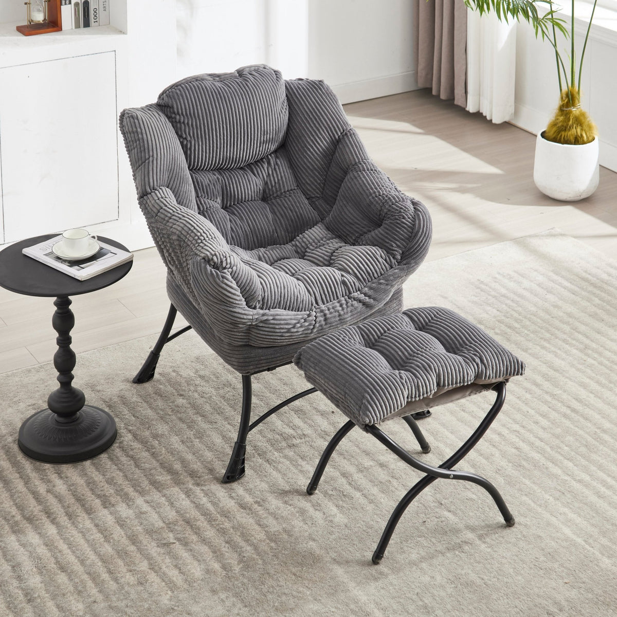 Gray Lazy Chair with Ottoman & Side Pocket - 1st Choice Furniture Direct