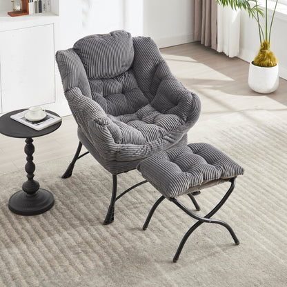 Gray Lazy Chair with Ottoman & Side Pocket - 1st Choice Furniture Direct