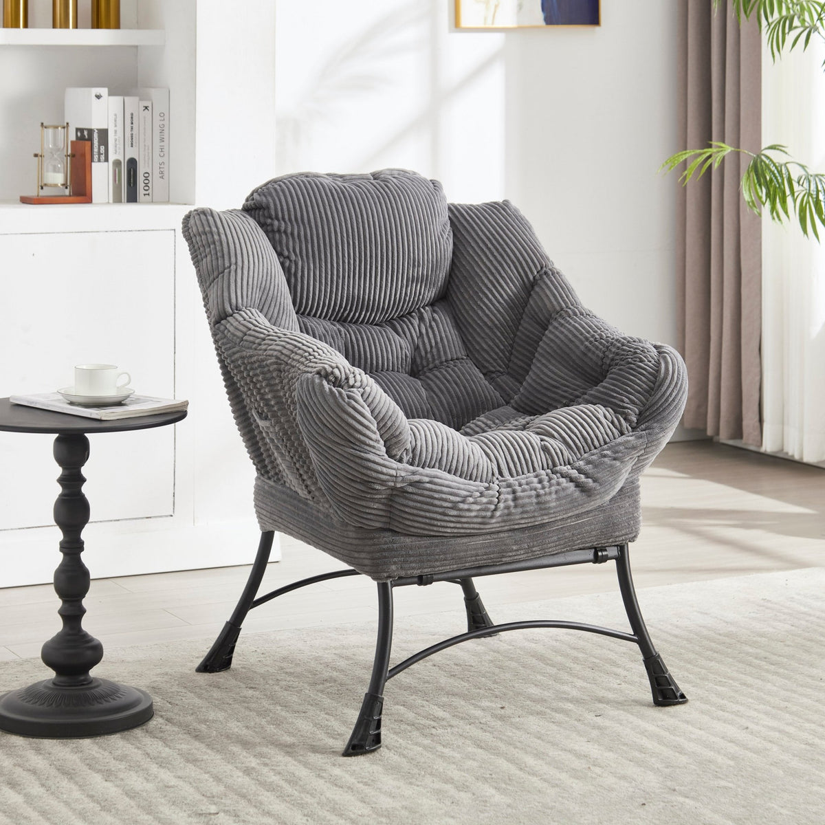 Gray Lazy Chair with Ottoman & Side Pocket - 1st Choice Furniture Direct