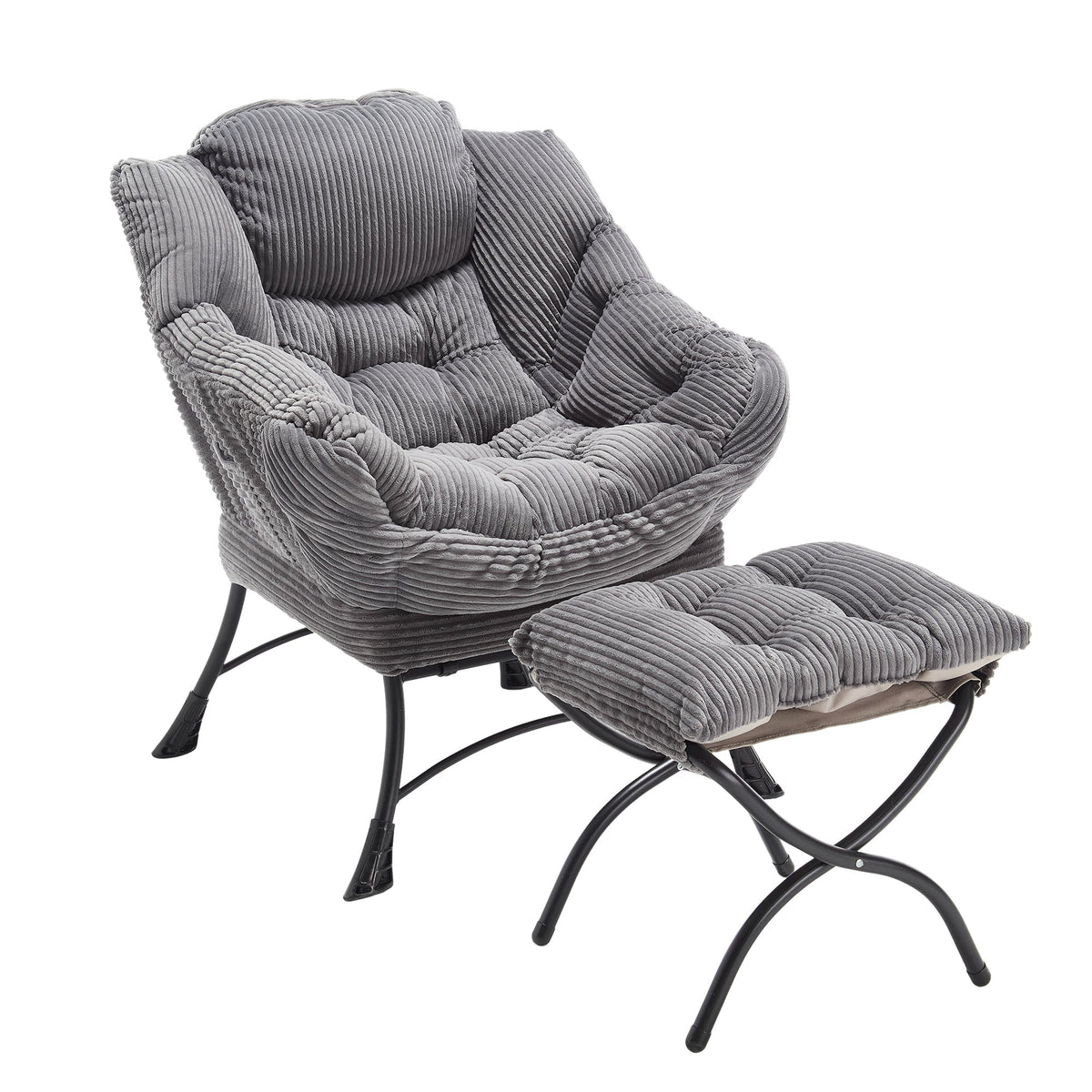 Gray Lazy Chair with Ottoman & Side Pocket - 1st Choice Furniture Direct