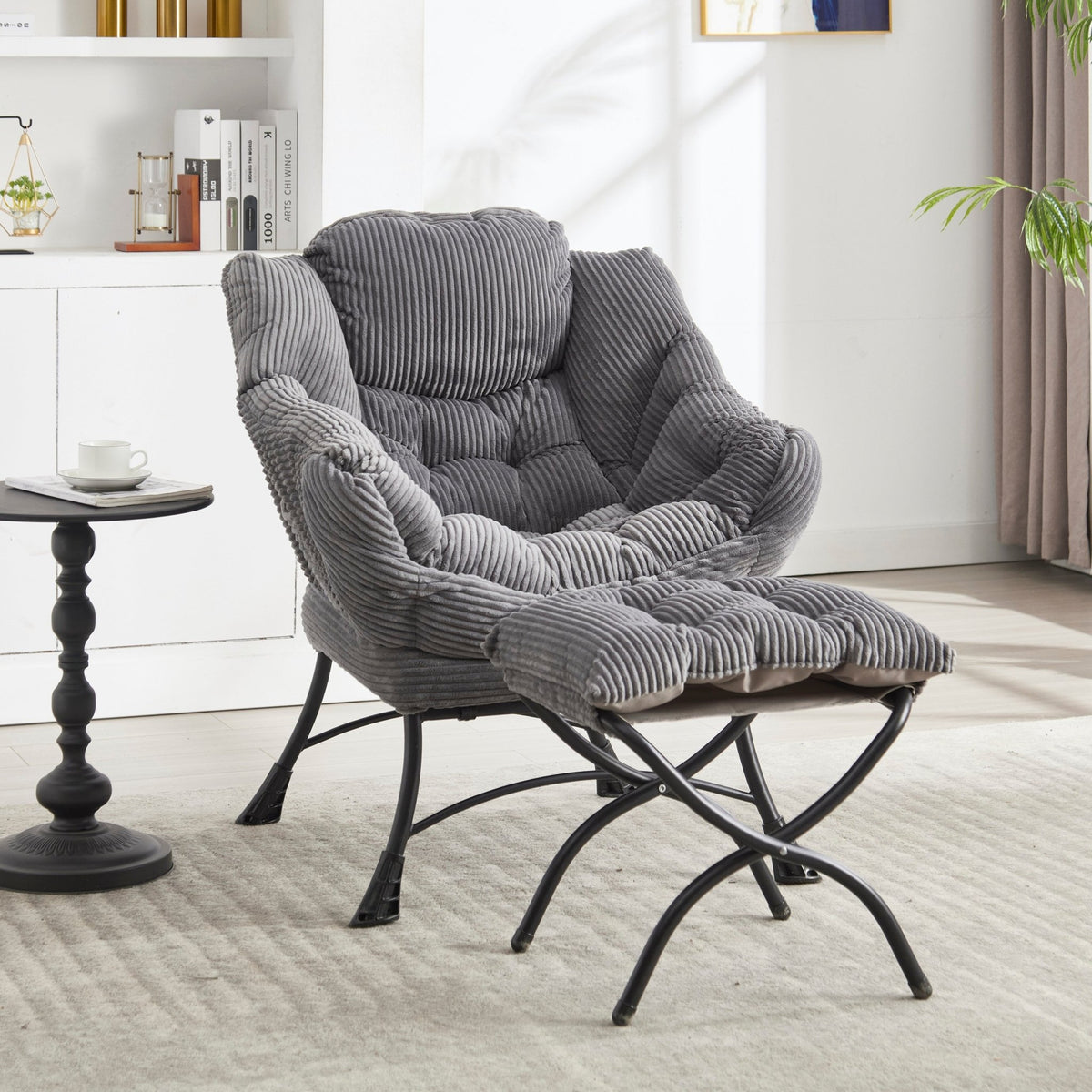 Gray Lazy Chair with Ottoman & Side Pocket - 1st Choice Furniture Direct