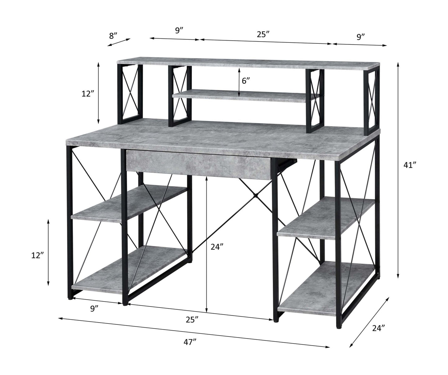 Gray Music Studio Desk with Storage Shelves - 1st Choice Furniture Direct