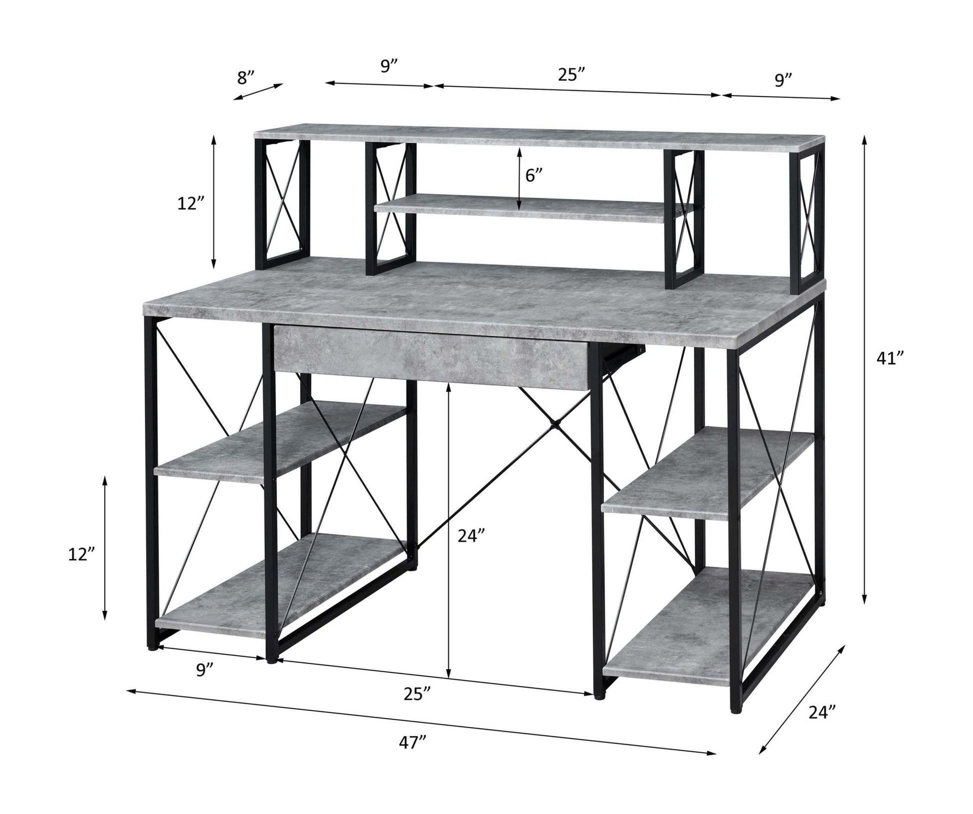 Gray Music Studio Desk with Storage Shelves - 1st Choice Furniture Direct