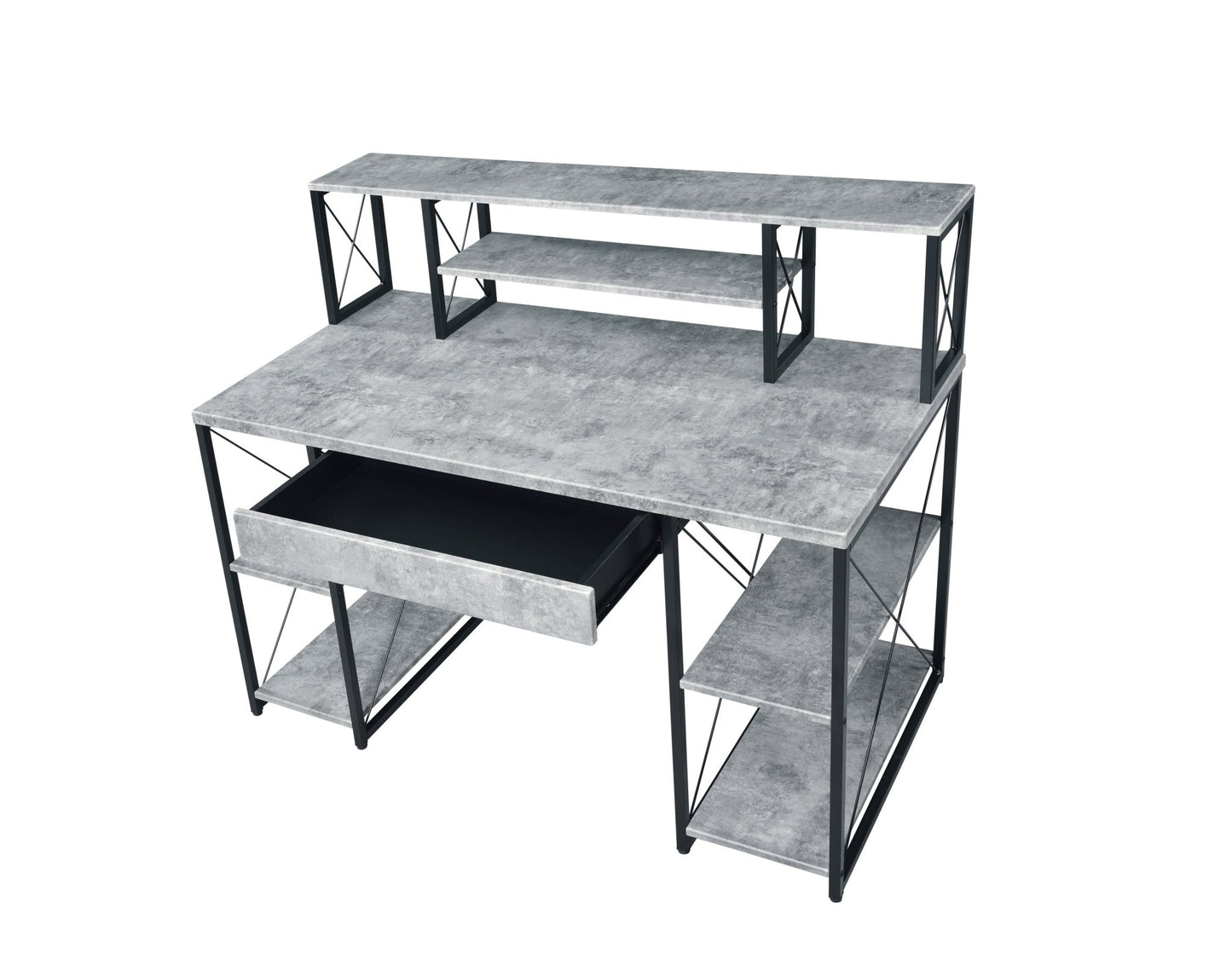 Gray Music Studio Desk with Storage Shelves - 1st Choice Furniture Direct