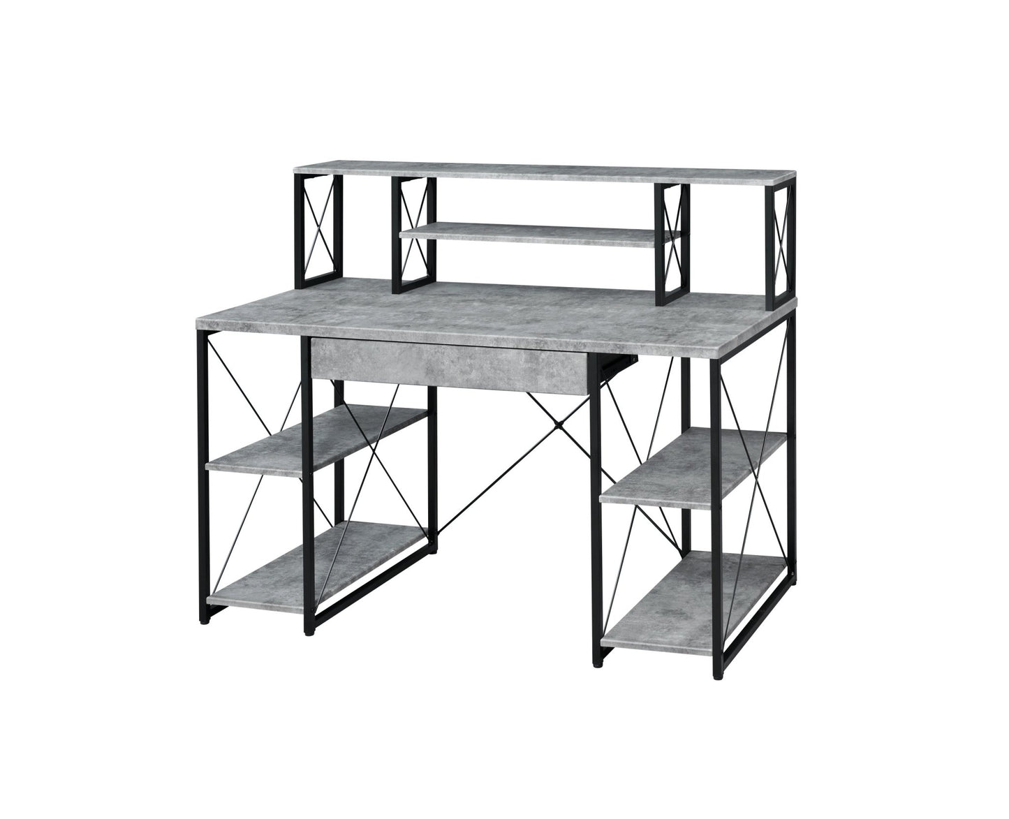 Gray Music Studio Desk with Storage Shelves - 1st Choice Furniture Direct