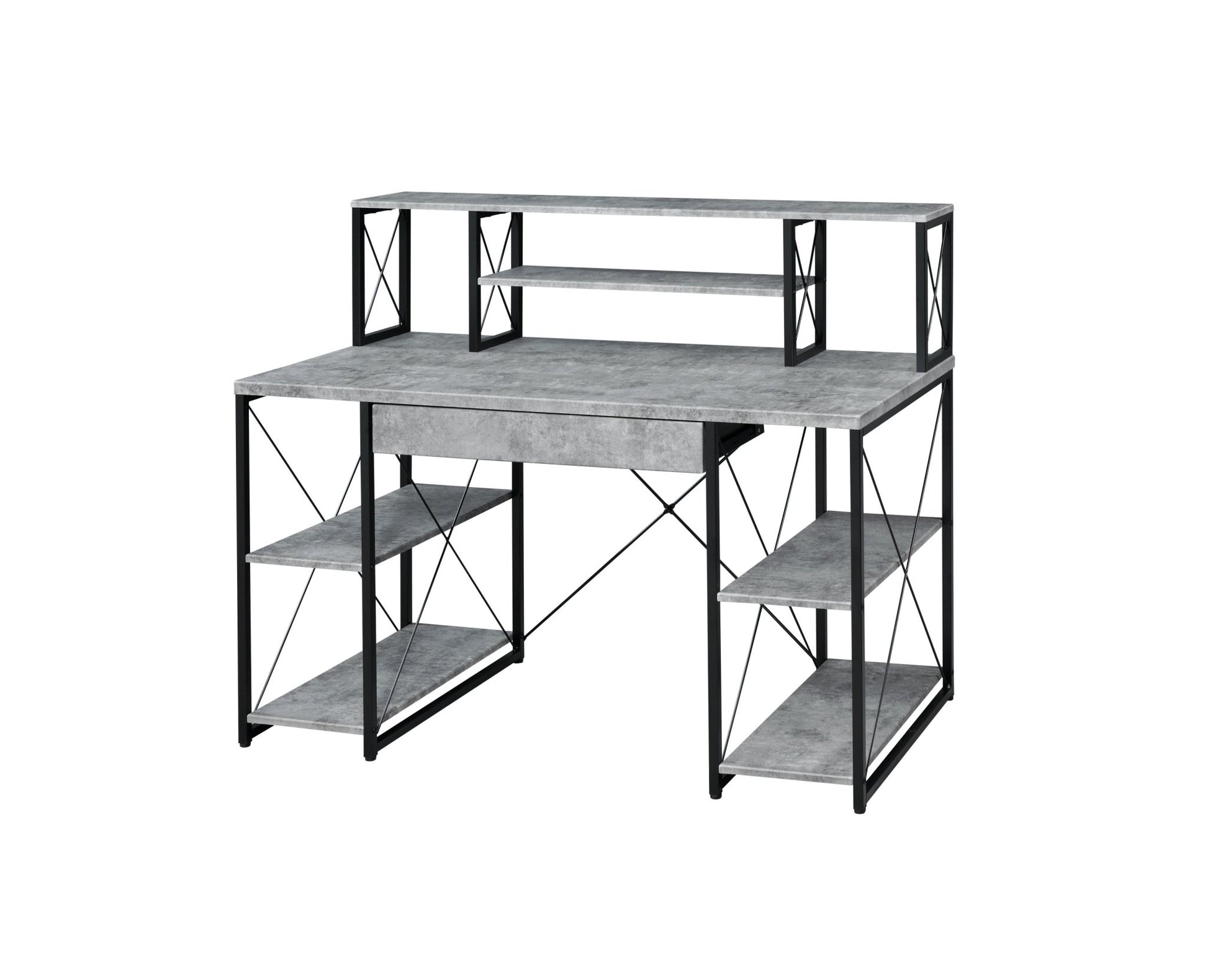 Gray Music Studio Desk with Storage Shelves - 1st Choice Furniture Direct