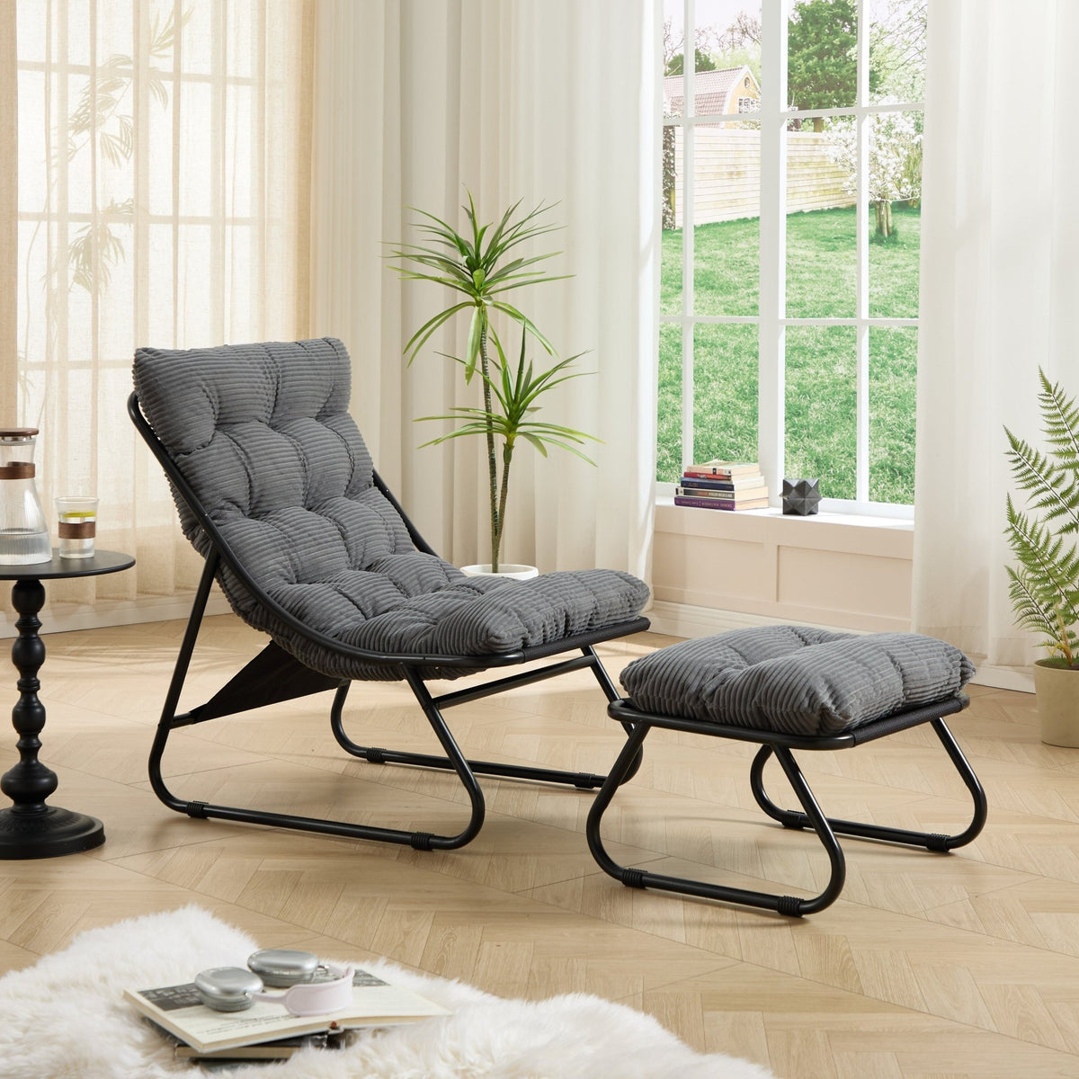 Gray Patio Lounge Chair with Ottoman - 1st Choice Furniture Direct