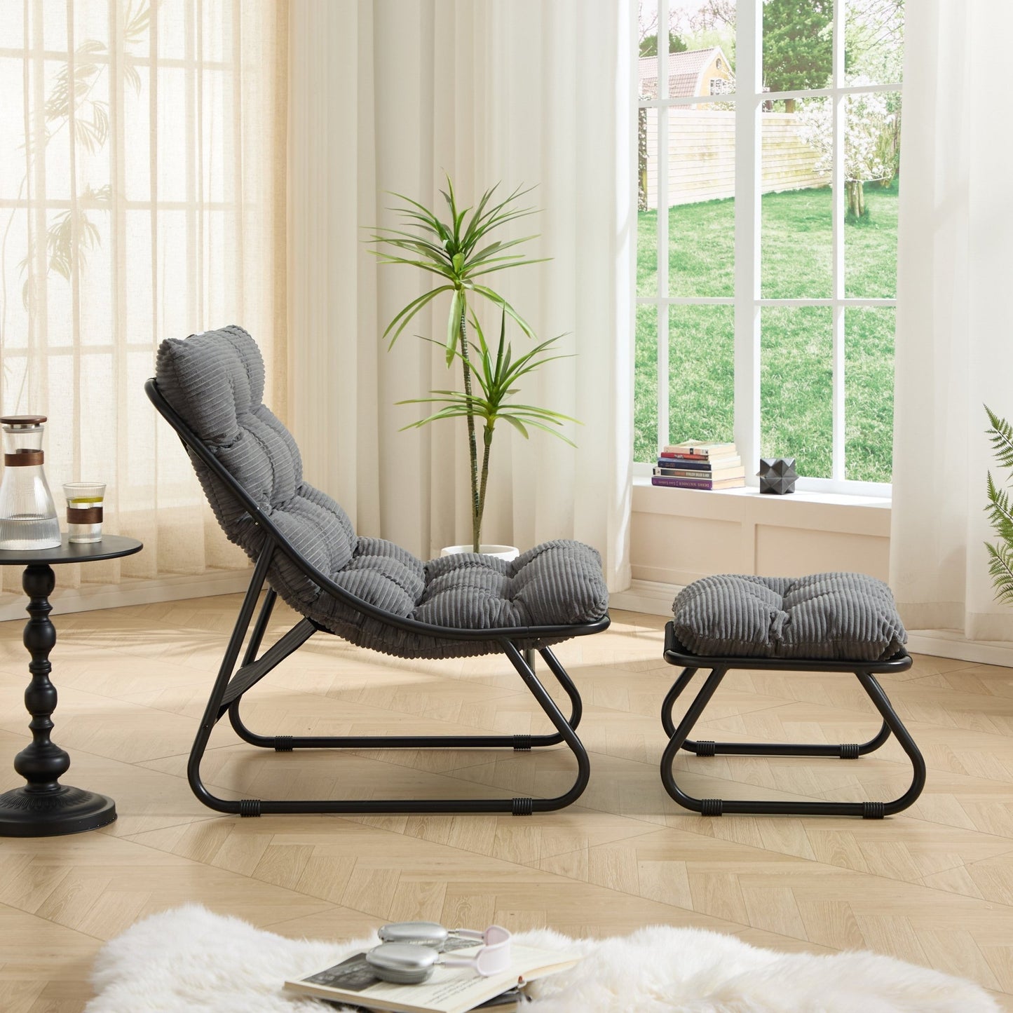 Gray Patio Lounge Chair with Ottoman - 1st Choice Furniture Direct