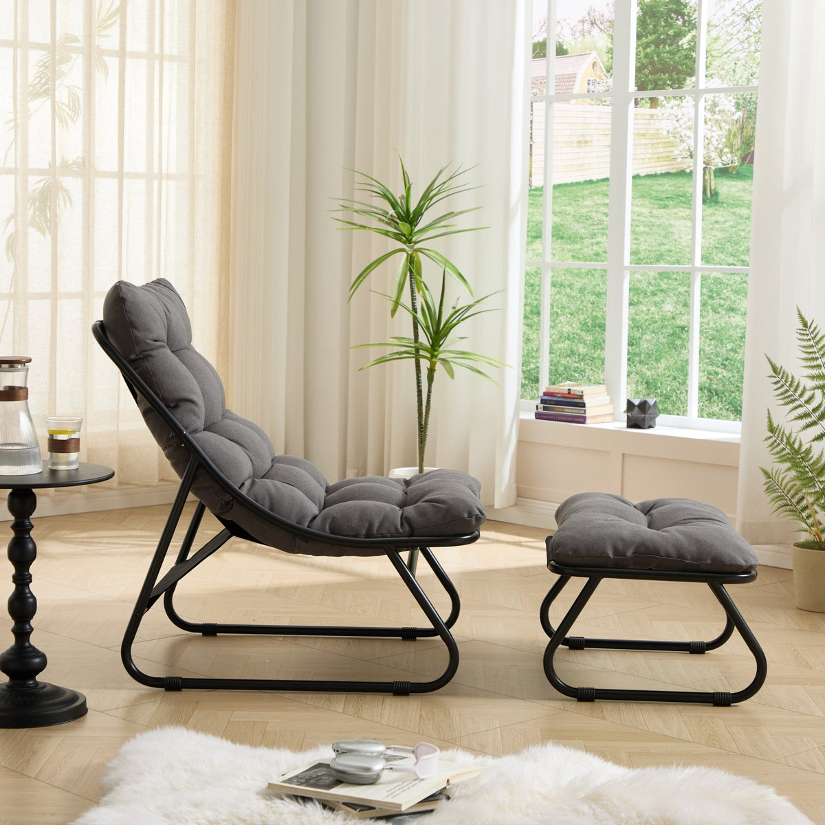 Gray Patio Lounge Chair with Ottoman - 1st Choice Furniture Direct