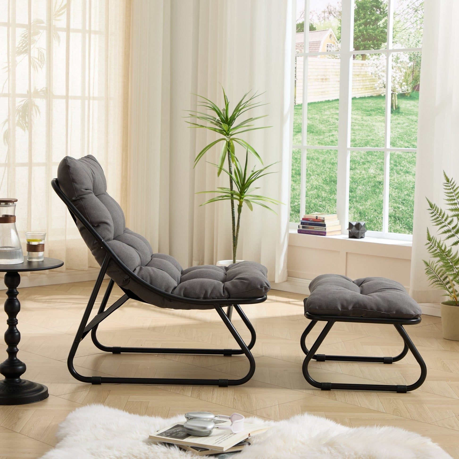 Gray Patio Lounge Chair with Ottoman - 1st Choice Furniture Direct