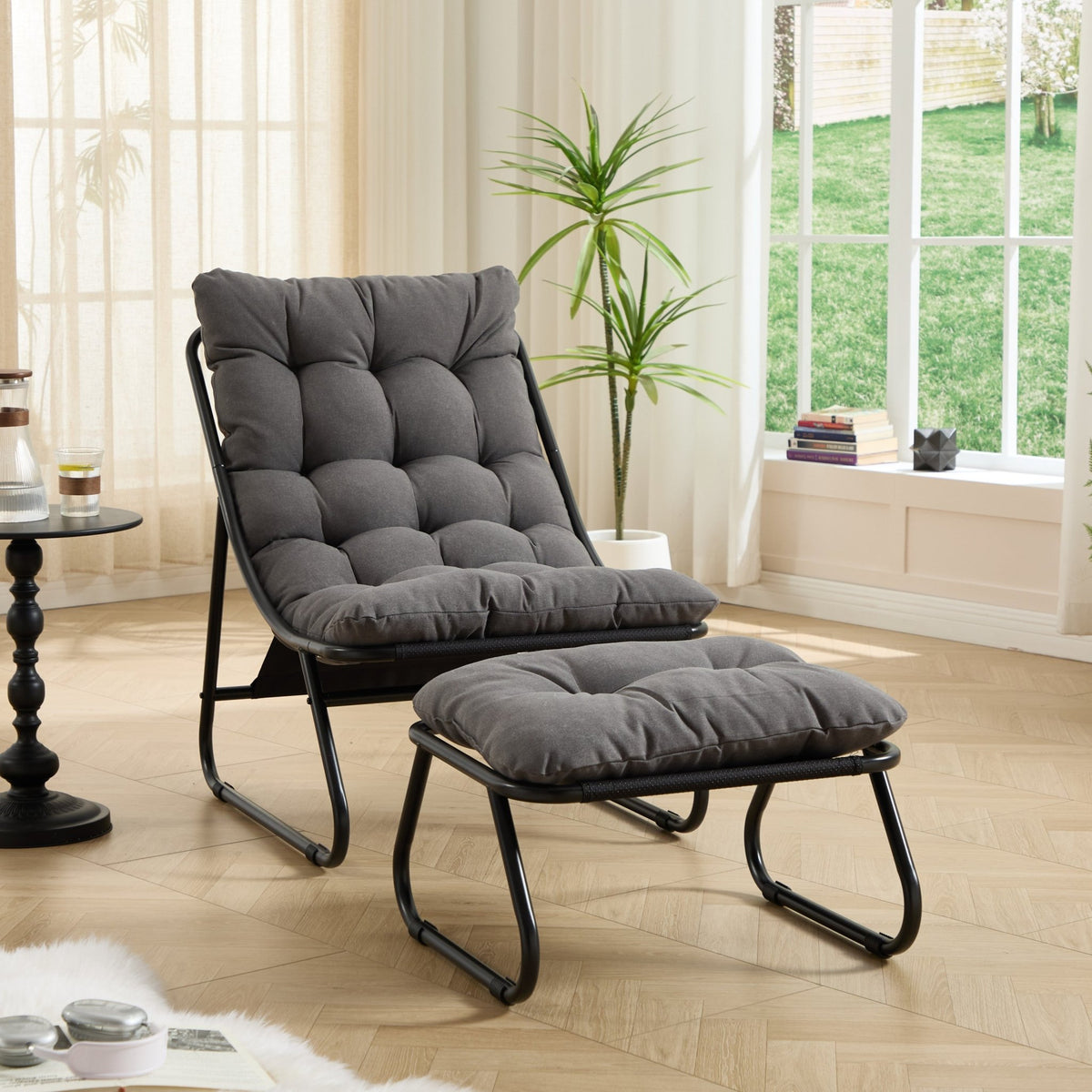 Gray Patio Lounge Chair with Ottoman - 1st Choice Furniture Direct