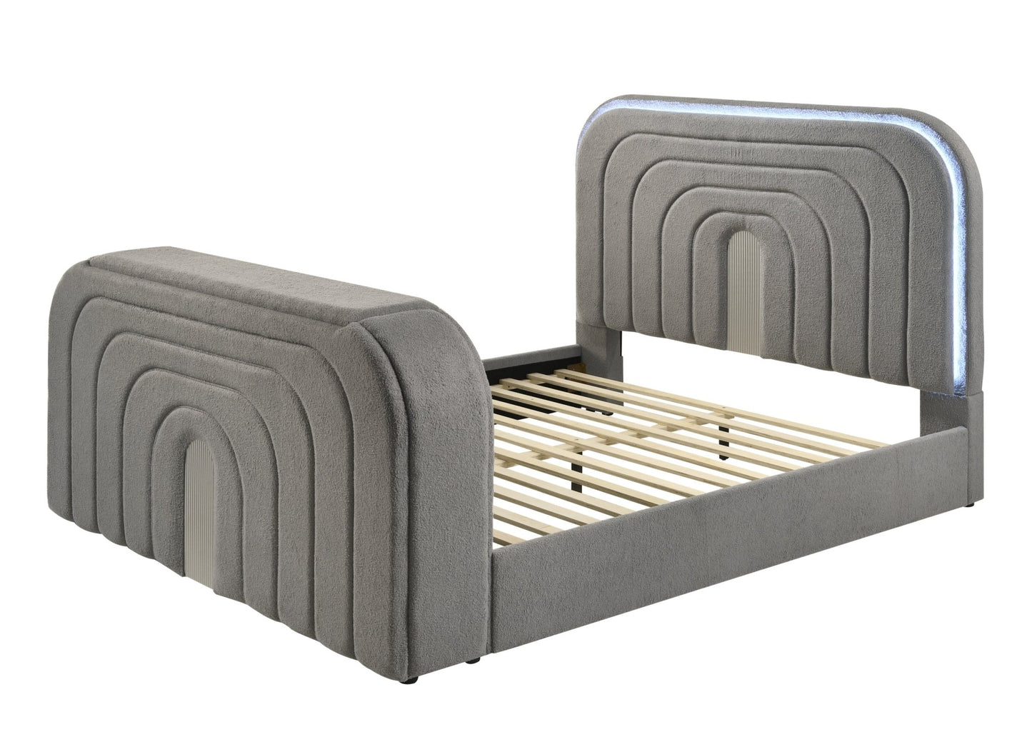 Gray Teddy Sherpa Queen TV Bed with Fireplace, LED Lights & Bluetooth Speaker - 1st Choice Furniture Direct