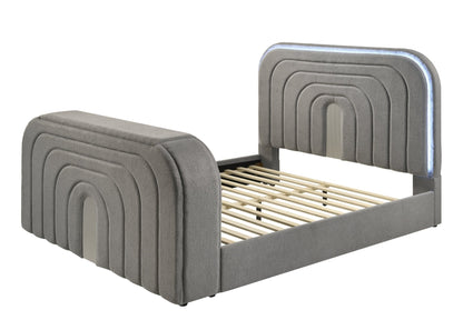 Gray Teddy Sherpa Queen TV Bed with Fireplace, LED Lights & Bluetooth Speaker - 1st Choice Furniture Direct