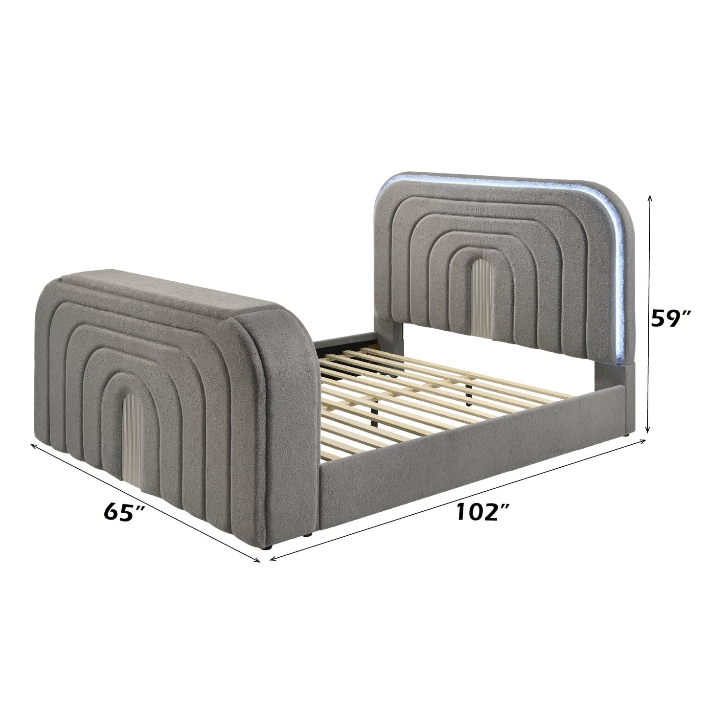 Gray Teddy Sherpa Queen TV Bed with Fireplace, LED Lights & Bluetooth Speaker - 1st Choice Furniture Direct