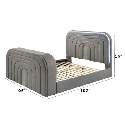 Gray Teddy Sherpa Queen TV Bed with Fireplace, LED Lights & Bluetooth Speaker - 1st Choice Furniture Direct