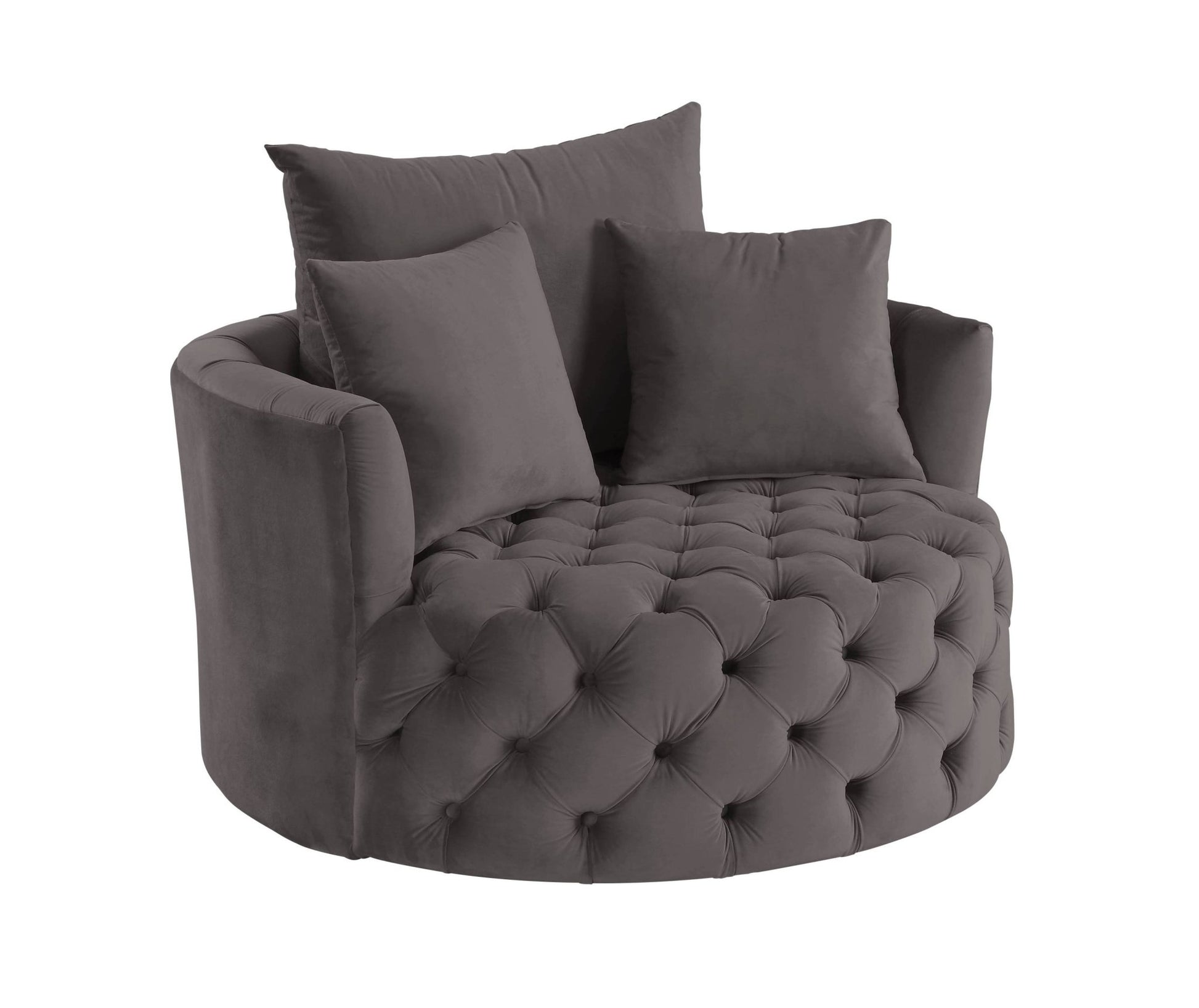 Gray Velvet Swivel Accent Chair with 3 Pillows - 1st Choice Furniture Direct