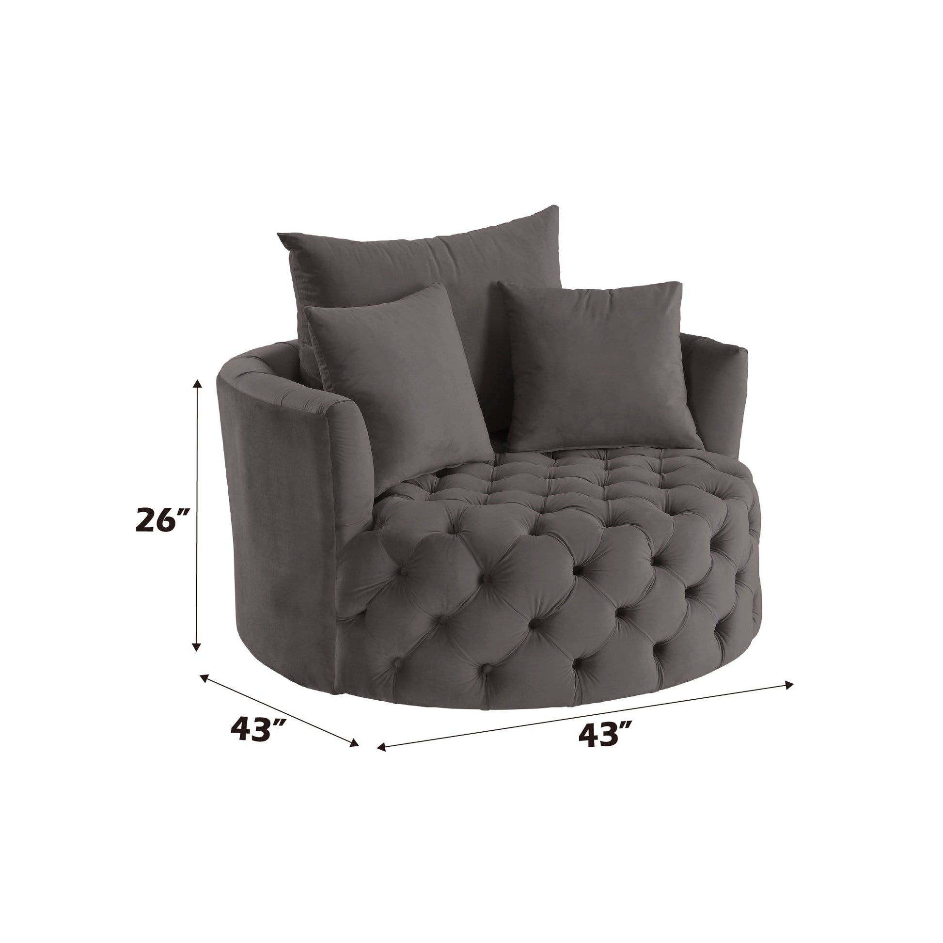 Gray Velvet Swivel Accent Chair with 3 Pillows - 1st Choice Furniture Direct