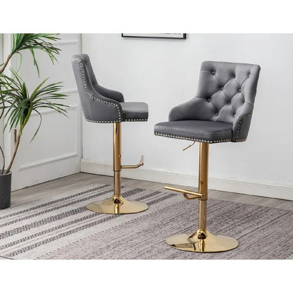 Gray Velvet Swivel Bar Stools Set of 2 – Adjustable Height Glam Dining Chairs - 1st Choice Furniture Direct