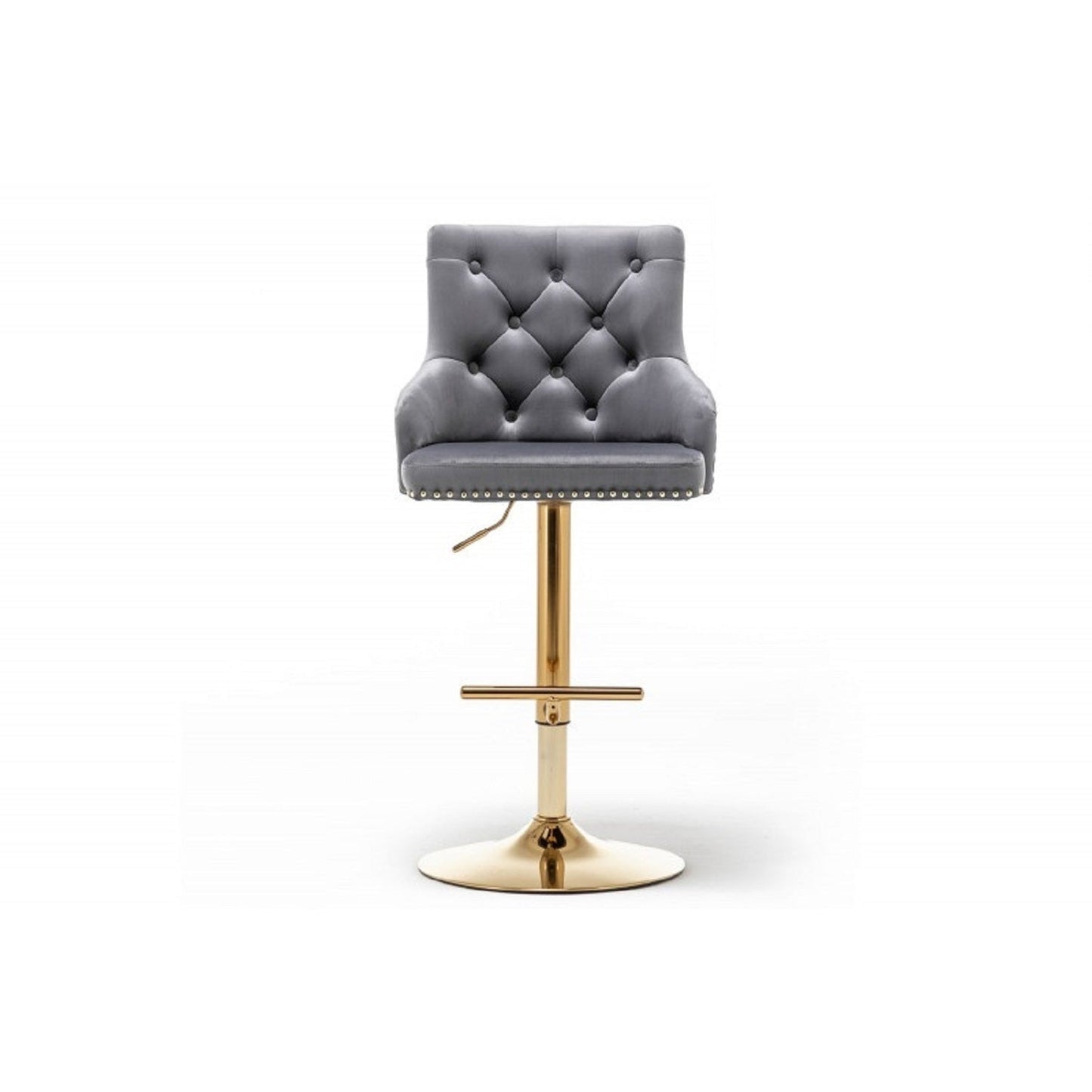 Gray Velvet Swivel Bar Stools Set of 2 – Adjustable Height Glam Dining Chairs - 1st Choice Furniture Direct